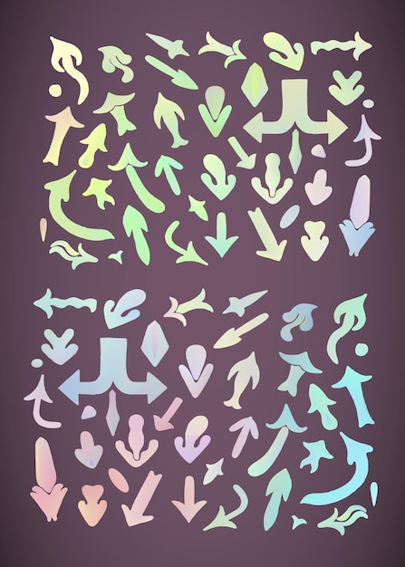 Set of hand vector drawing colorful pastel arrows