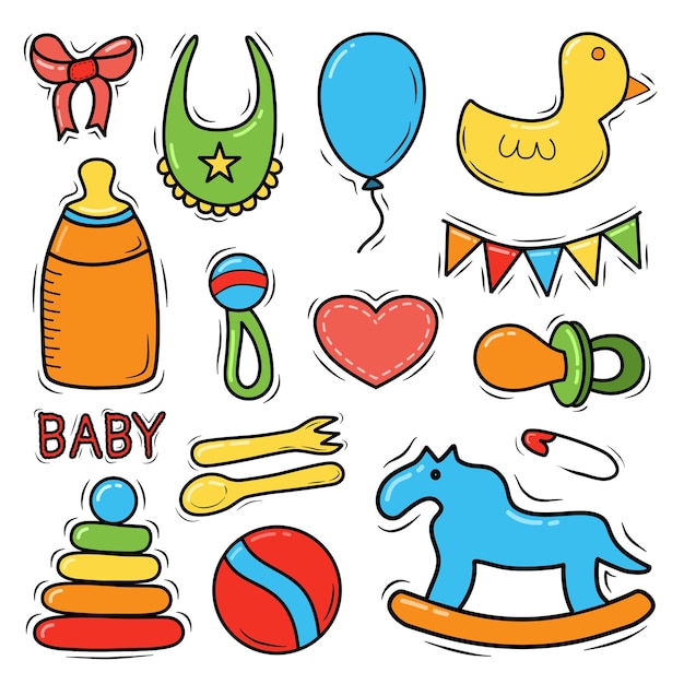 Set of handdrawn baby and newborn doodle for icon banner