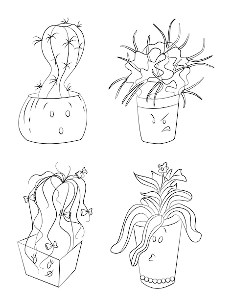 Set of handdrawn cactus characters