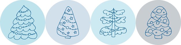 A set of handdrawn christmas trees Vector illustration in doodle style Winter mood Hello 2023 Merry Christmas and Happy New Year Blue elements on a blue background