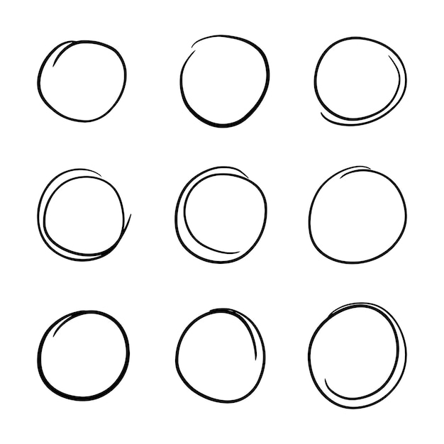 A set of handdrawn circles Doodle sketched circles Vector illustration