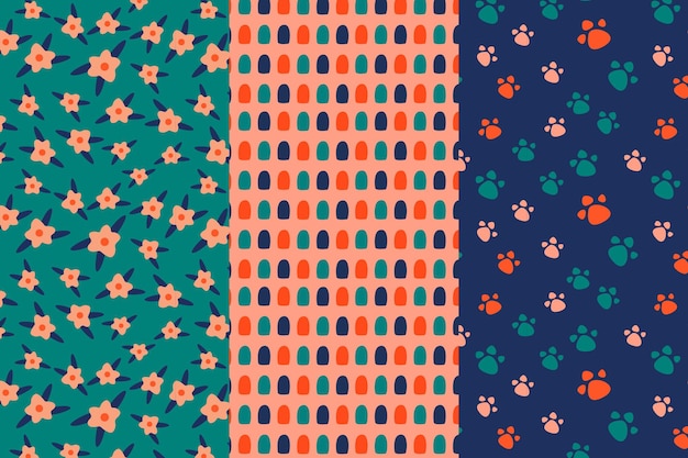 Set of handdrawn flat design seamless pattern