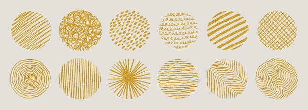 Set of Handdrawn round Abstract Glitter shapes Trendy Simple Vector illustration