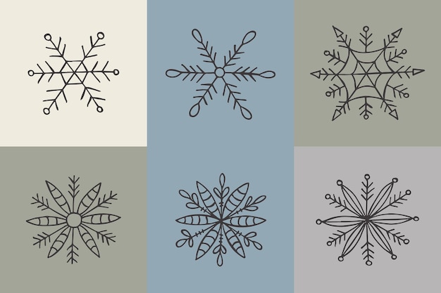 A set of handdrawn snowflakes Vector illustration in doodle style Winter mood Hello 2023 Merry Christmas and Happy New Year Gray elements on a gray background