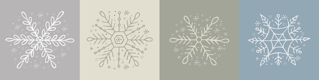 A set of handdrawn snowflakes Vector illustration in doodle style Winter mood Hello 2023 Merry Christmas and Happy New Year White and gray elements on a gray background