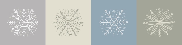 A set of handdrawn snowflakes Vector illustration in doodle style Winter mood Hello 2023 Merry Christmas and Happy New Year White and gray elements on a gray background