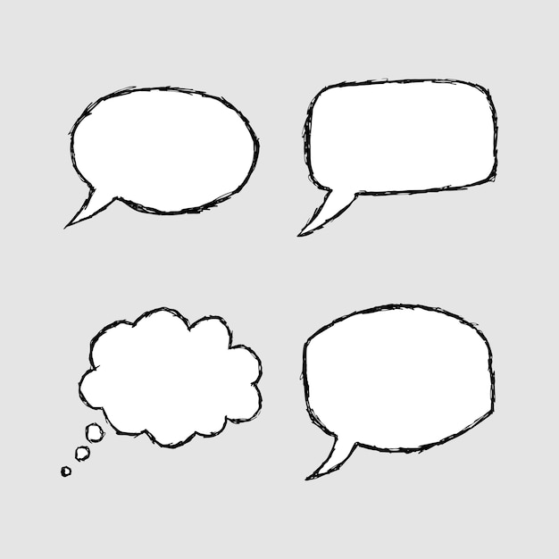 Set of handdrawn speech bubbles on the green background