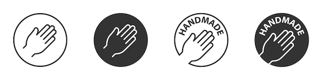 Set of handmade emblem linear icons Hand in circle with text Flat vector illustration