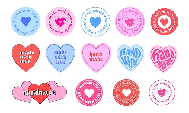 Set Of Handmade Emblem Stickers Vector Design Hand Made Badges Collection Made With Love Labels