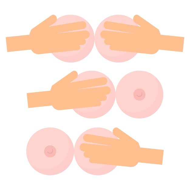 Set of hands and female breasts in different positions in honor of World Breast Cancer Day