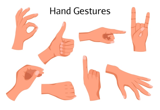 Set of hands showing different gestures