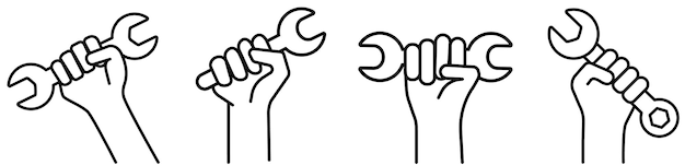 Set of hands with wrench vector icon