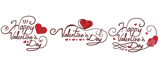 Set of handwritten happy valentines day lettering