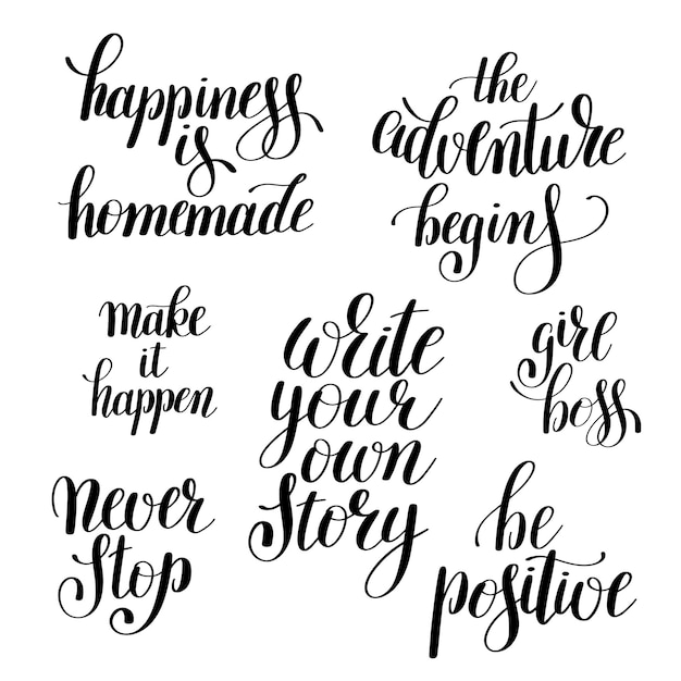 Set of handwritten positive inspirational quotes brush typography to printable wall art