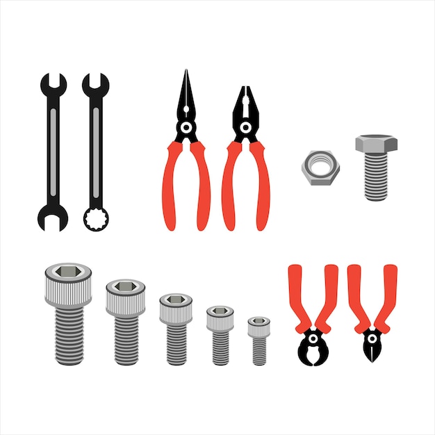 Set of handy tools and bolts vector element idea