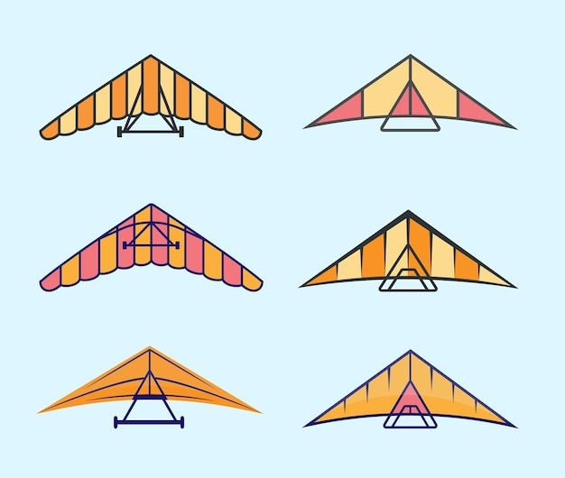 Set Of The Hang Gliding Illustrations And Clip Art Colorful Design And Premium Vector