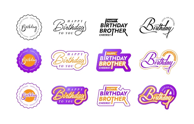 set of happy birthday text elements