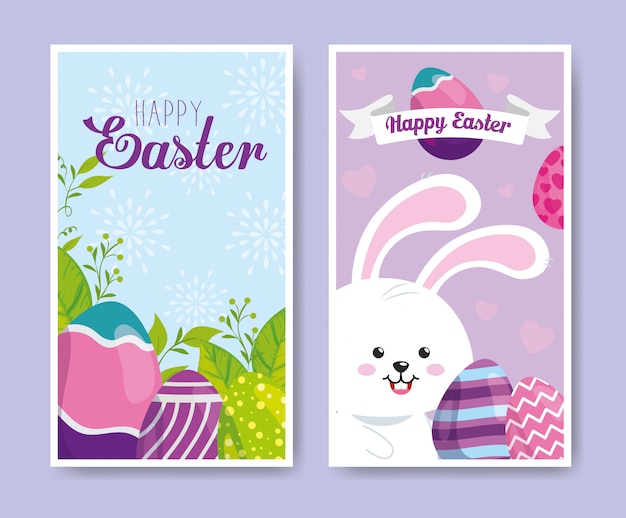 Set of happy easter cards with cute decoration