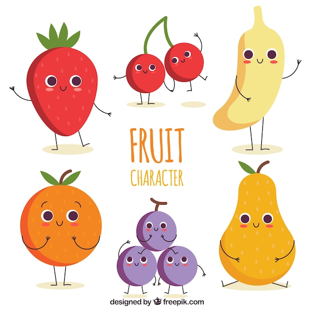 Set of happy fruit characters