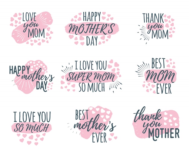 Set of Happy Mother's Day calligraphy and font greeting design