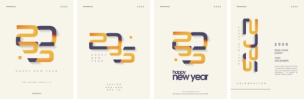 Set Happy new year cover 2025 Modern classic concept With a combination of retro color touches Premium vector background new year 2025