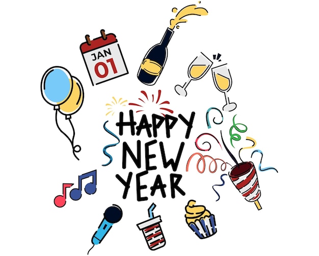 set of happy new year party web icons