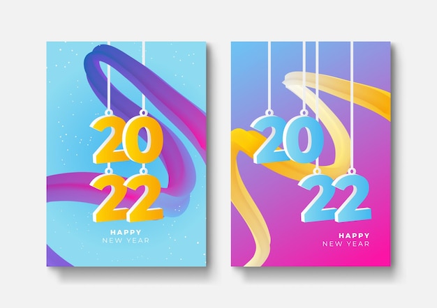 Set of Happy New Year posters, greeting cards, holiday covers. Merry Christmas design templates with typography, season wishes in modern minimalist style for web, social media. Vector illustration.