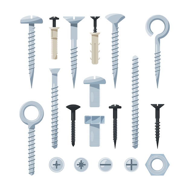 set of hardware tools,  Iron bolts,  nuts,  nails andcrews