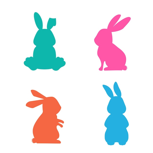 Set Hares silhouette Vector silhouettes of rabbits Suitable for creative gift design Cute bunnies