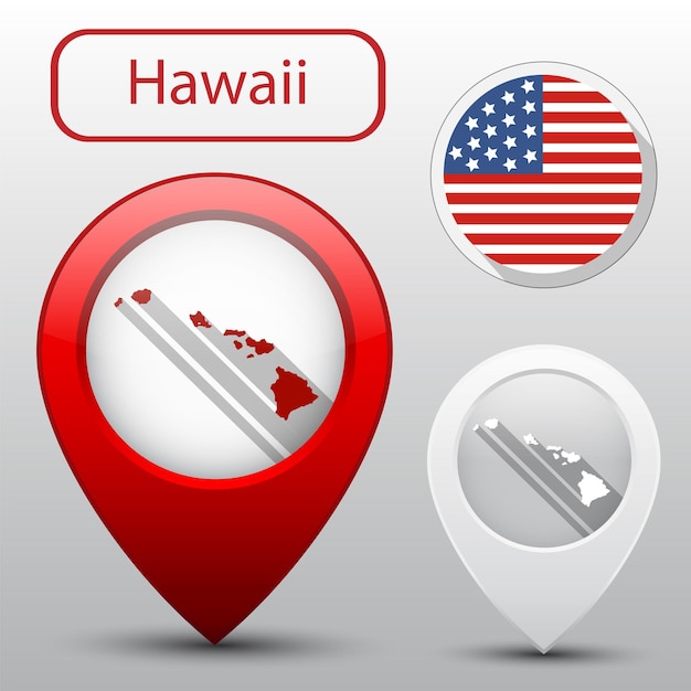 Set of Hawaii state with flag america and map pointer