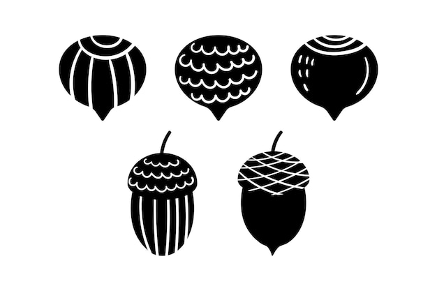 A set of hazelnut and acorn silhouettes for design