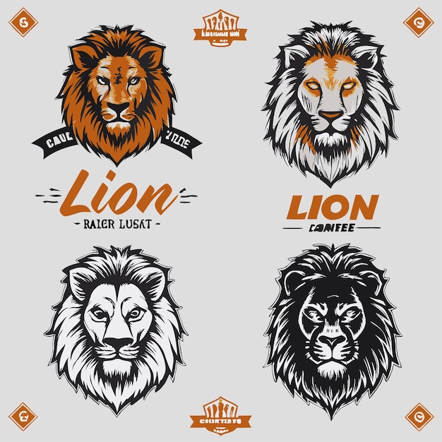 set head lion logo hand drawing with crown cool and angry