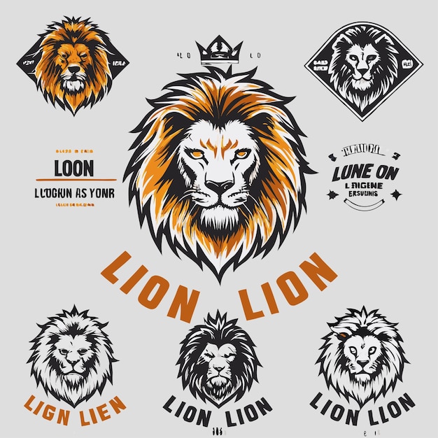 set head lion logo hand drawing with crown cool and angry