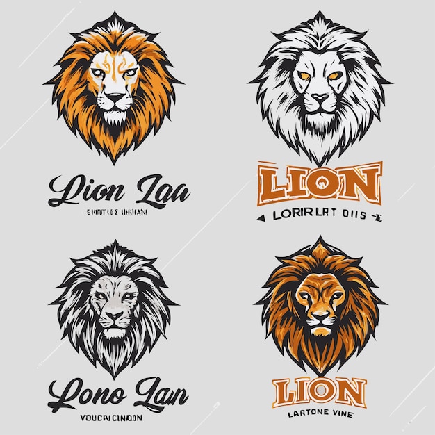 Vector set head lion logo hand drawing with crown cool and angry