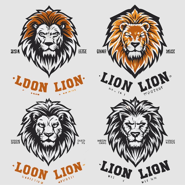 set head lion logo hand drawing with crown cool and angry