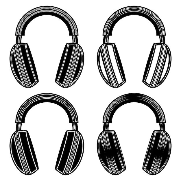 Set Headphones monochrome icon vector illustration