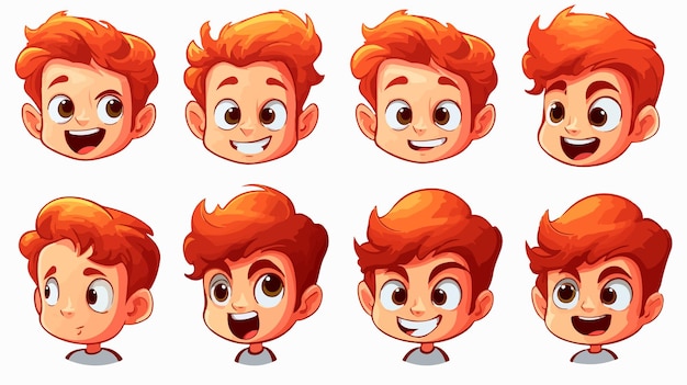 a set of heads of boys with different facial expressions