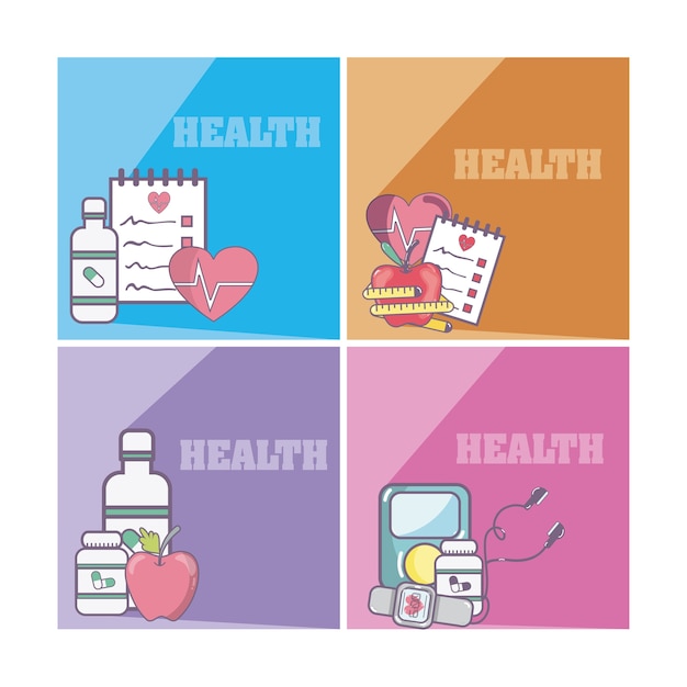 Set of health and medicine cards