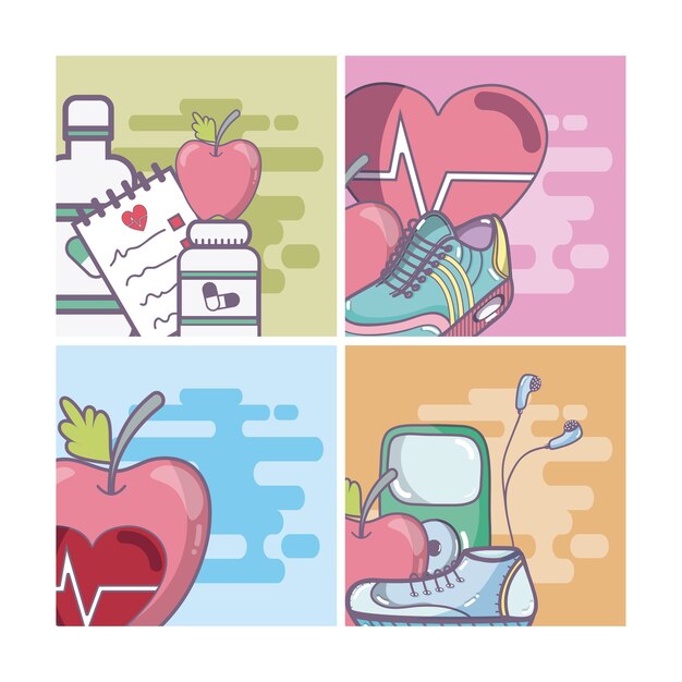 Vector set of health and medicine cards