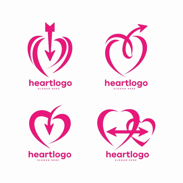 set of heart arrow logo with gradient colors