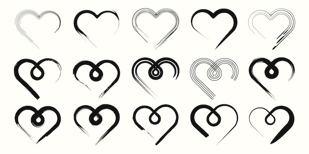 Set of heart logo with brush style vector illustration design