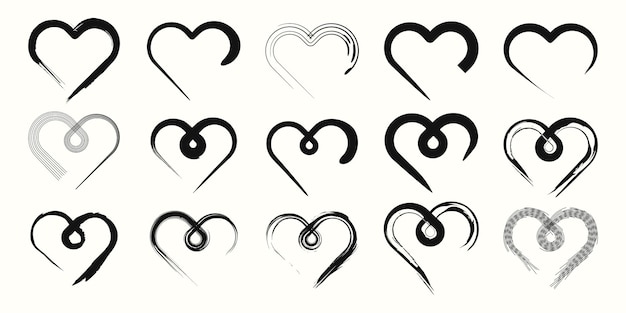 Set of heart logo with brush style vector illustration design