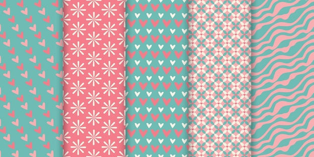 Set of Heart seamless patterns.