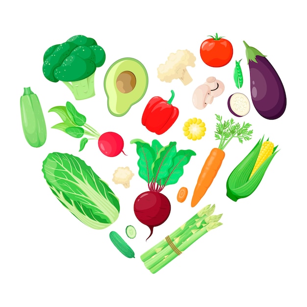 A set of heart-shaped vegetables on a white background. Healthy nutrition. Healthy lifestyle. Diet.