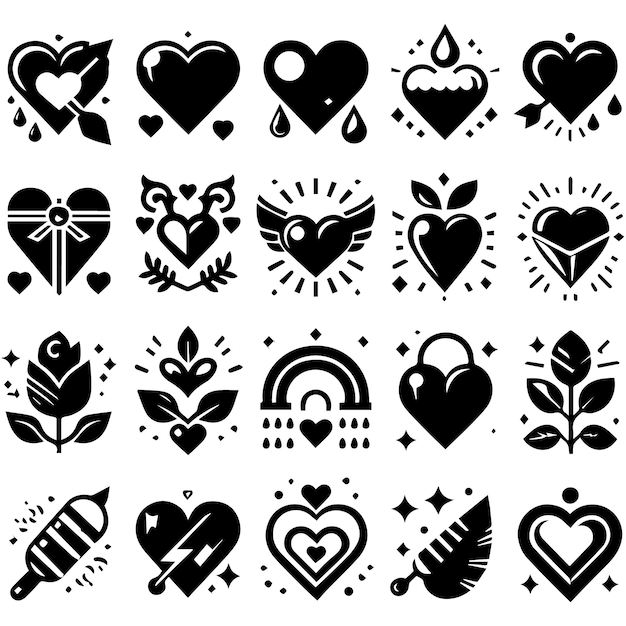 Set of Heart Vector Illustration Icons silhouette