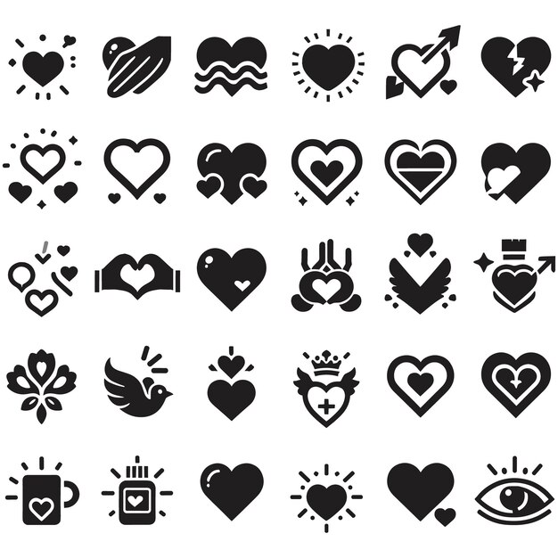 Set of Heart Vector Illustration Icons silhouette