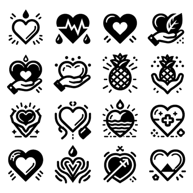 Set of Heart Vector Illustration Icons silhouette