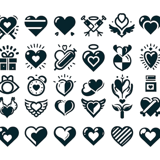 Set of Heart Vector Illustration Icons silhouette