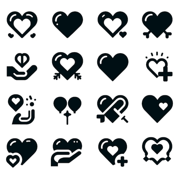 Set of Heart Vector Illustration Icons silhouette