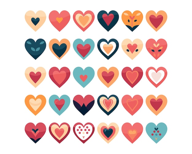 Set of hearts in flat style symbols Vector illustration